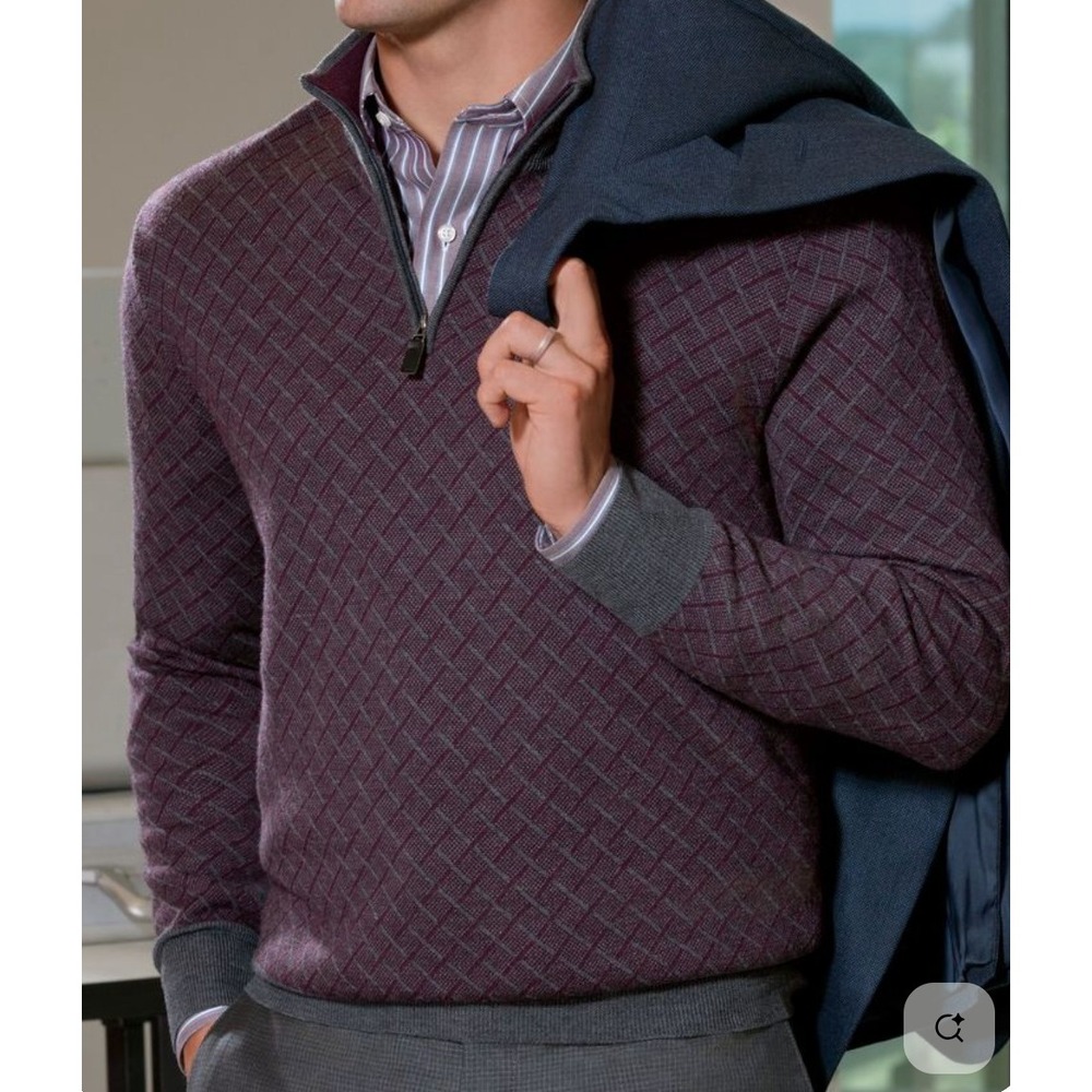 Jos. A. Bank Signature Men's XL Merino Wool Birdseye 1/4 Zip‎ Sweater Burgundy